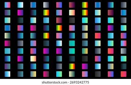Set of vibrant gradient squares arranged in a grid pattern, suitable for design and background purposes.