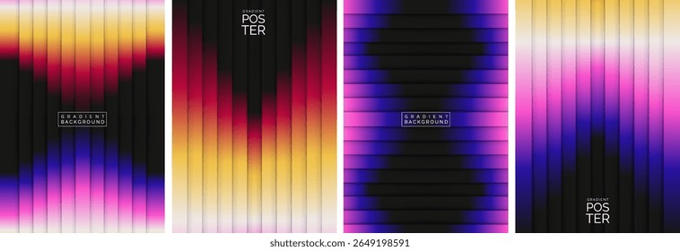 Set of vibrant gradient stripe backgrounds in various colors.Posters for modern design projects, presentations, or digital artwork. Bright, eye-catching, and stylish vector illustrations.