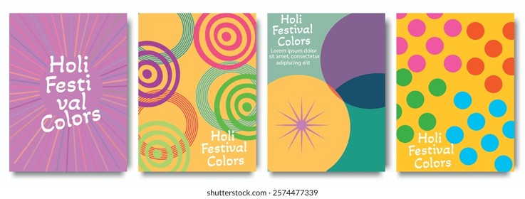 Set of vibrant Holi festival posters with colorful abstract patterns and playful design. For poster, greeting card, flyer, invitation or background