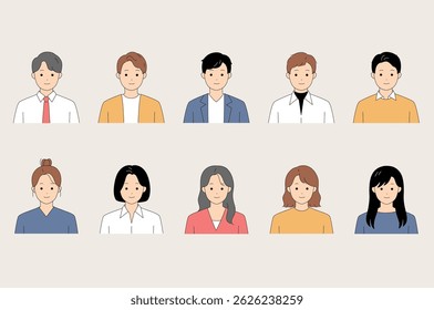 A set of vibrant illustrations showcasing a variety of diverse characters, all dressed in professional attire