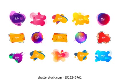 Set of vibrant liquid shapes for presentation. Dynamical colored forms. Gradient banners with flowing liquid shapes. Template for design of logo, flyer or presentation. Vector illustration