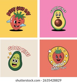 Set of vibrant pop retro cartoon emoji sticker vector illustration.Vibrant design for poster, banner and t-shirt design.