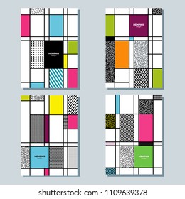 Set of Vibrant posters with Geometric formes and shapes for creating banners and posters in retro memphis style design