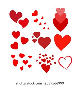 A set of vibrant red heart icons, perfect for expressing love, affection, and romance. Ideal for use in websites, social media, and design projects related to love and relations