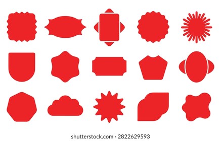 A set of vibrant red ribbon-shaped labels and badges isolated on a white background, perfect for marketing and promotional designs.