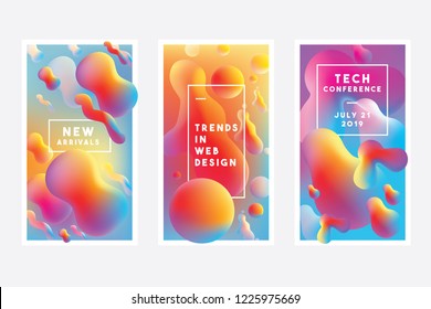 Set of vibrant templates with abstract gradient liquid shapes in blue, red, purple and yellow color combinations