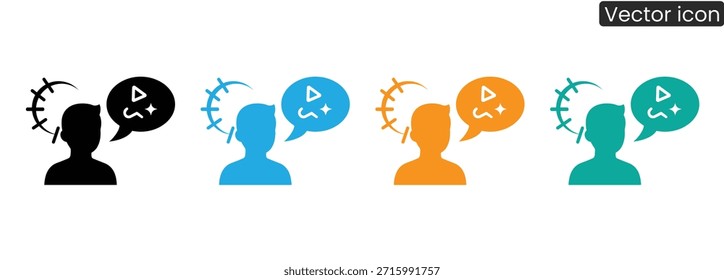 A set of vibrant vector icons depicting people with speech bubbles and targets, symbolizing communication, marketing, and social interaction in a modern and professional context.