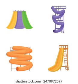 Set of vibrant vector illustrations of various playground slides for kids