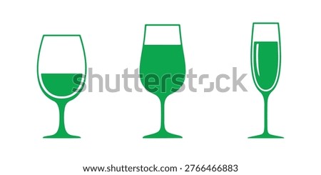Set of vibrant wine glass vectors representing different types.