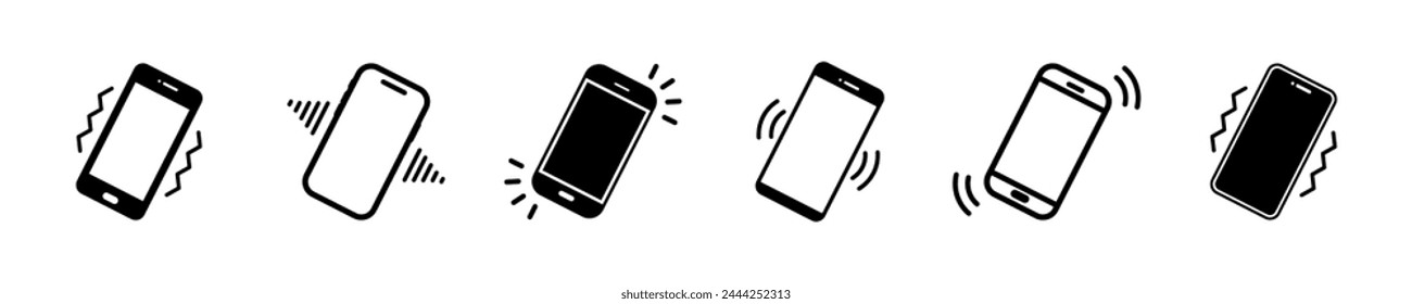 Conjunto de iconos vectoriales de vibración o timbre del teléfono. Señal en smartphone. Notificación entrante.