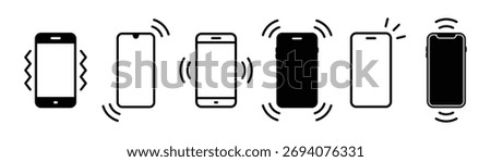 Set of vibration and ringing phone vector icons. Signal on smartphone. Ringing and vibrating smartphone icons. Incoming notification.