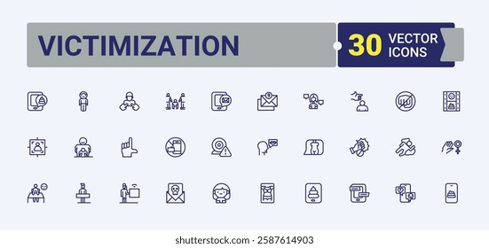 Set of Victimization line icons. Contains related to equality, people, woman, sex, harassment, male, assault, female and more. Simple line vector. Editable vector art.