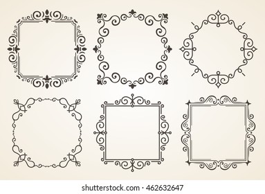 Set of Victorian Vintage Decorations Elements and Frames. Flourishes Calligraphic Ornaments and Frames. Retro Style Frame Collection for Invitations, Posters, Placards, Logos