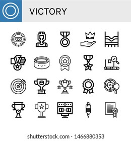 Set of victory icons such as Puck, Target, Boxer, Medal, Premium, Top, Quality, Trophy, Award, Scoreboard, Grip, Prize , victory