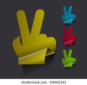 Set of victory sign label vector design