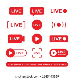 Set of video broadcasting and live streaming icon. Vector illustration designed in red. Premium vector