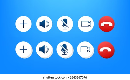 Set of Video call buttons. Web design. Video call buttons for mobile app design. Vector stock illustration.