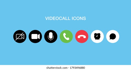 Set Video call chat screen ui vector buttons template for mobile phone online app. Conceptual icon set for web conference  design. User interface symbols isolated 