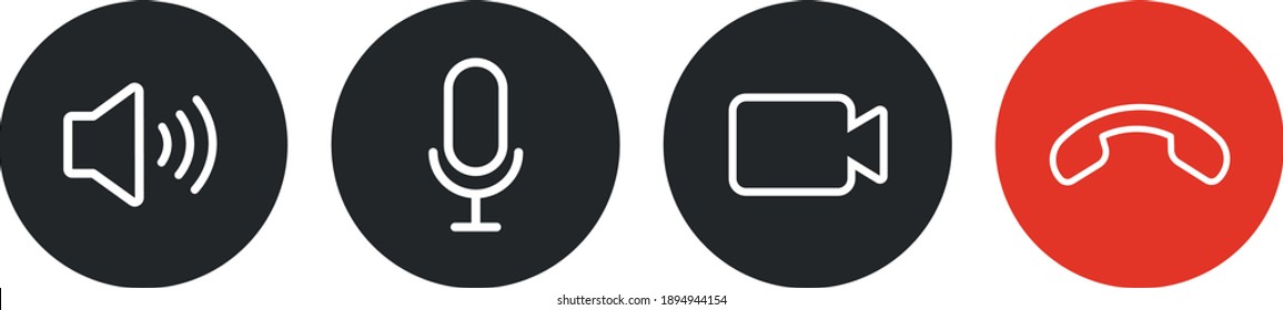 Set of Video call icons. Video conference. Collections buttons of on-line video chat app, internet talk, call technology. Web app ui display template. Videoconferencing and online meeting workspace