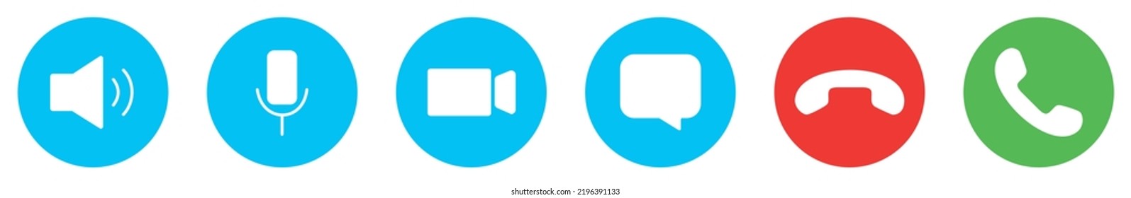 Set of Video call icons. Video conference. Collections buttons of on-line video chat app, internet talk, call technology. Web app ui display template. Videoconferencing and online meeting workspace