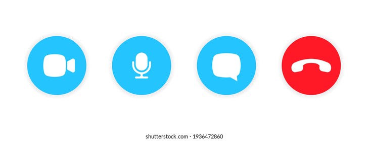 Set of video call icons. Speaker, mic, video chat, camera related icons. Video conference. Buttons of online video chat app, call technology. Online meeting workspace. Webinar