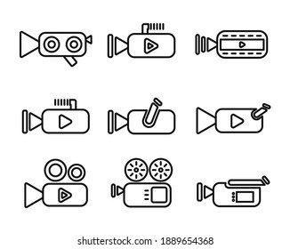 Set of video camera and camcorders thin line icons. Video Recording. Vector icon.