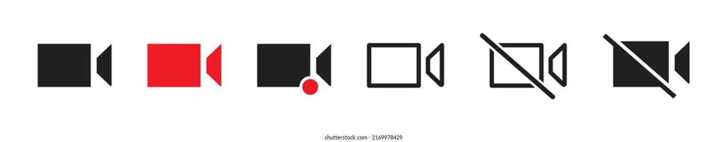 Set of video camera icon. Vector isolated illustration. Video camera symbol collection. Live camera. Live video. 