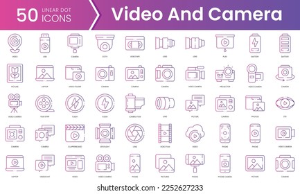 Set of video and camera icons. Gradient style icon bundle. Vector Illustration