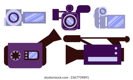  set of video camera icons, illustrations in a flat cartoon style
