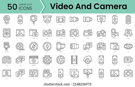 Set of video and camera icons. Line art style icons bundle. vector illustration