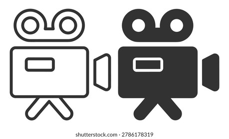 A set of video camera icons in outline and solid styles suitable for media and video production projects.