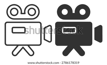 A set of video camera icons in outline and solid styles suitable for media and video production projects.