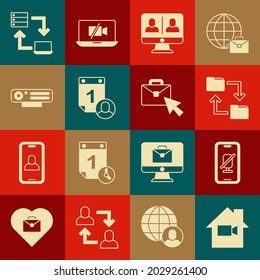 Set Video camera Off in home, Mute microphone on mobile, Cloud storage document folder, chat conference, Time management, Web, Online working and  icon. Vector