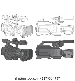 Set of video camera on a black background. video camera, vector illustration for training tamplate.
