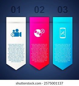 Set Video camera service, CD or DVD disk and Smartphone. Business infographic template. Vector