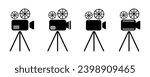 Set with video camera vector icons. Black camcorder pictograms. Cinema, movie sign.