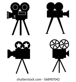 Set of video cameras icons. Retro camcorder. Vector illustration.