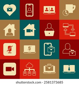 Set Video chat conference, Freelancer, Online working, camera Off home, Heart with text and  icon. Vector