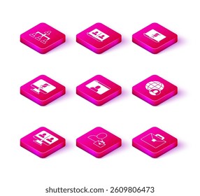 Set Video chat conference, Freelancer, Mute microphone computer, Briefcase, laptop and  icon. Vector