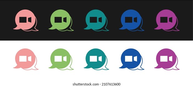 Set Video chat conference icon isolated on black and white background. Online meeting work form home. Remote project management.  Vector