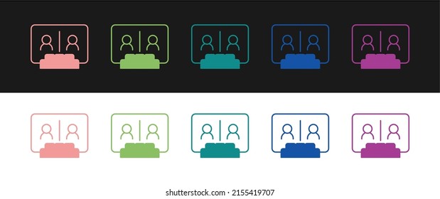 Set Video chat conference icon isolated on black and white background. Online meeting work form home. Remote project management.  Vector