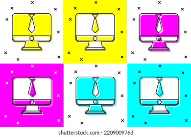 Set Video Chat Conference Icon Isolated On Color Background. Online Meeting Work Form Home. Remote Project Management.  Vector