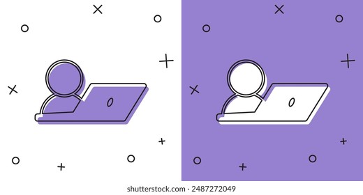Set Video chat conference icon isolated on white and purple background. Online meeting work form home. Remote project management.  Vector