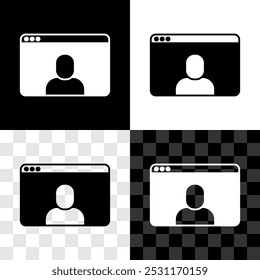 Set Video chat conference icon isolated on black and white, transparent background. Online meeting work form home. Remote project management.  Vector