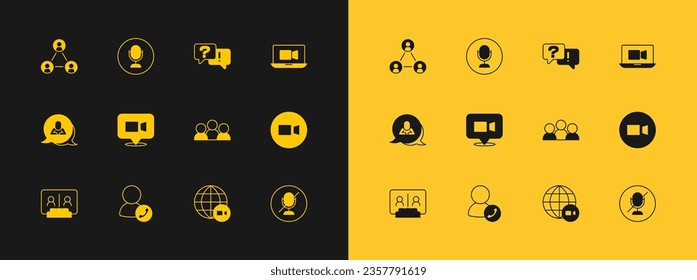 Set Video chat conference, Meeting, Question and Answer,  and Microphone icon. Vector