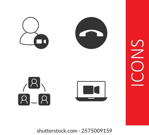 Set Video chat conference, Meeting and Telephone handset icon. Vector