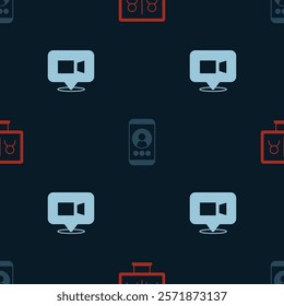 Set Video chat conference,  and  on seamless pattern. Vector