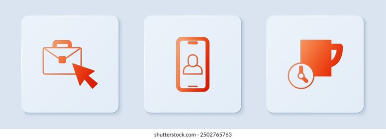 Set Video chat conference, Online working and Time management. White square button. Vector