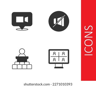 Set Video chat conference, Speaker and Mute microphone icon. Vector