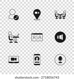 Set Video chat conference, Speaker volume, Microphone, Meeting,  and Freelancer icon. Vector